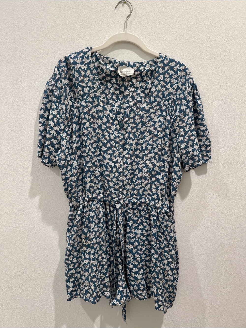 Blue Floral Tie-Waist Romper